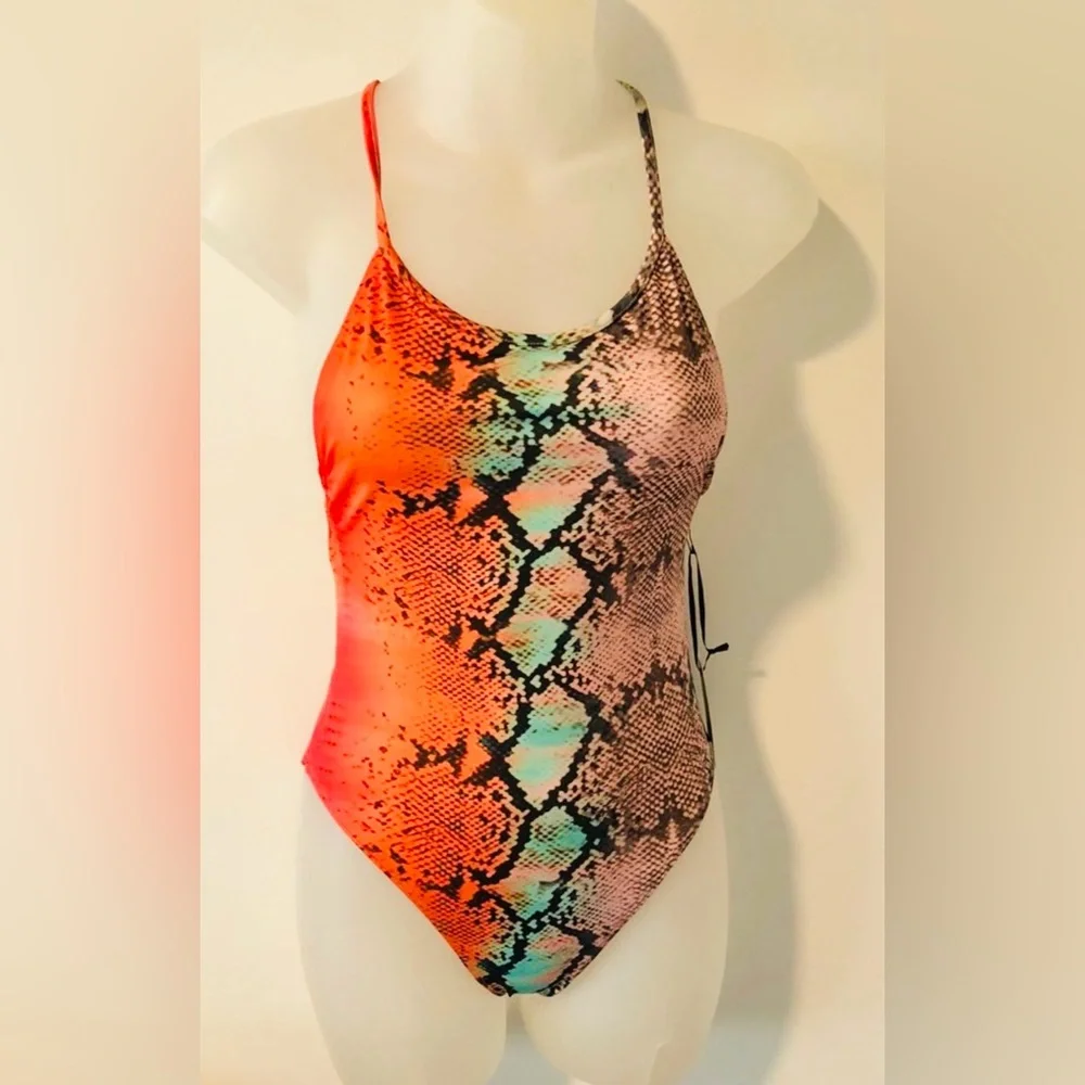 NWT Lovers + Friends Simple Times One Piece Swimsuit in Aztec Python - Picture 2 of 11